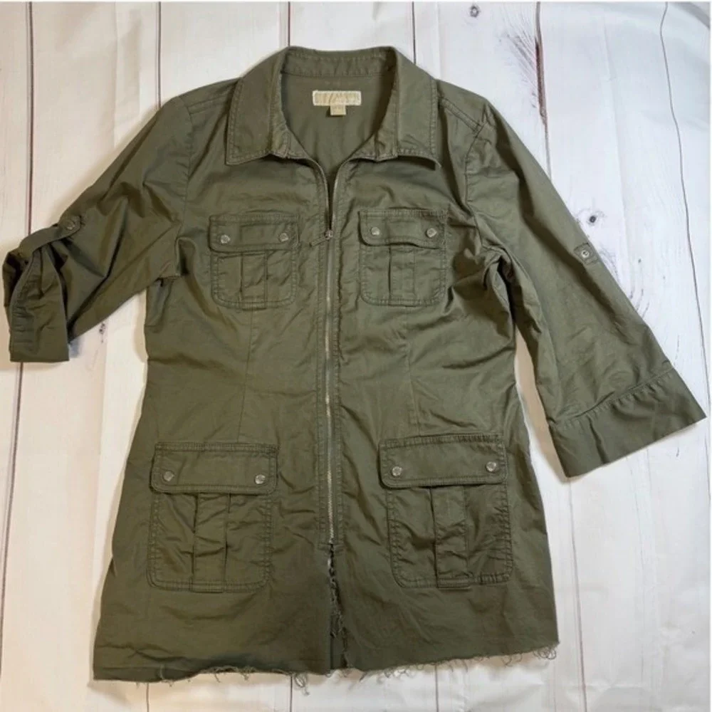 Michael Kors Olive Green Military Style Cardigan/Jacket / 3/4 Sleeves / Size‎ L